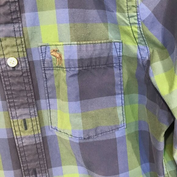 Abercrombie & Fitch Men's Long Sleeve Muscle Shirt Size Small Blue Green Plaid - Picture 3 of 15
